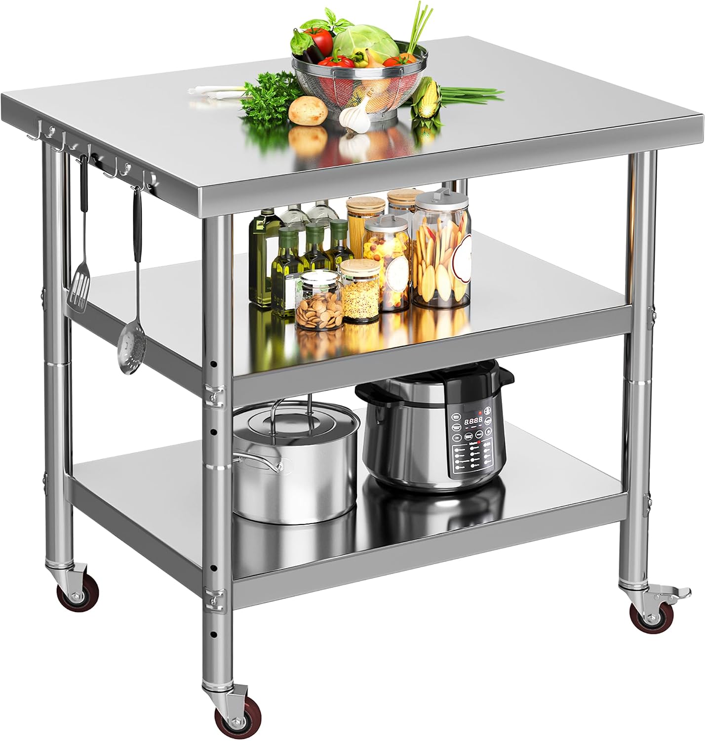 Commercial Kitchen On Wheels - Paslanmaz Çelik Yemek Hazırlık Masası, 3