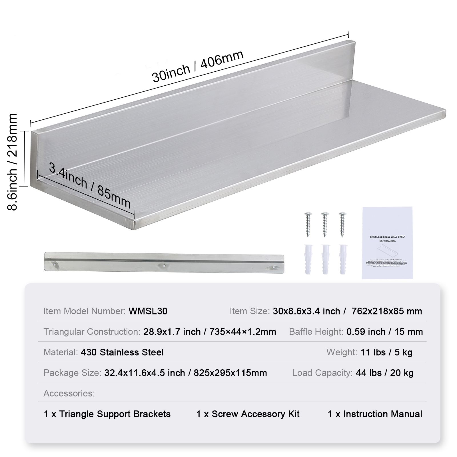 8,6 inç x 30 inç Paslanmaz Çel - Commercial Kitchen Backsplash incelemesi ve fiyatı